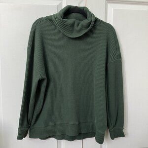 Gap Shirt Womens M Waffle Knit Oversize Turtleneck Emerald Green Long Sleeve